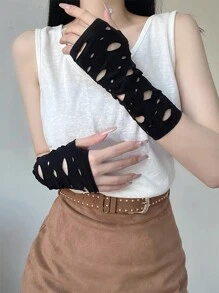 1 para damskich fajnych, zużytych, podartych rękawów żebraczych, gotyckich seksownych półpalczastych rękawiczek na imprezę rave, Halloween, styl HyunA, Daily Weary2k