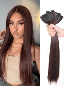 Dark Brown Synthetic Hair Extensions 3pcs Set 20 Inch 24 Inch Full Head Clip In Extensions For Women Thick Natural Hair Extensions Silky Straight - Dark Brown - View 1