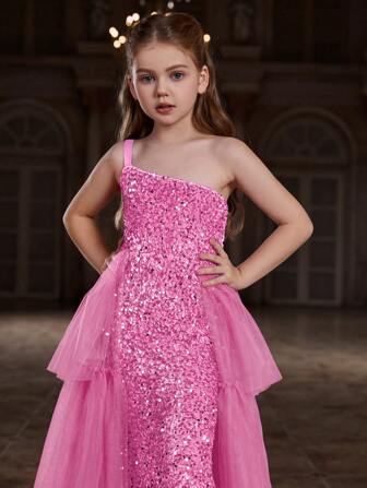 Elegant Ärmlös Paljett Golvlång Aftonklänning, Flerskiktad Chiffongkjol, Figurnära Silhuett - Charmig Och Lämplig För Bröllop, Galor