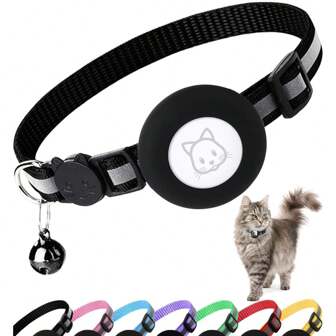 Cat Collar With AirTag Holder Tracker Bell Holder - Adjustable Length Apple Tag Cat Collar - Airtag Holder For Cat Collar