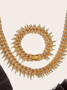 1件新穎的龍鬚刺銀合金鑲鑽項鍊手鍊套裝,男女適用 - 龍鬚刺項鍊加手鍊 - 查看 7