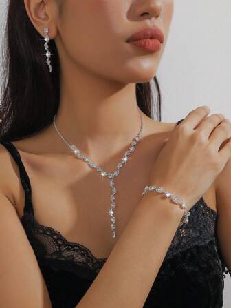 3st Rhinestone Encrusted Deluxe Design Ladylike Utsökt All-Match halsband & örhängen med avancerad känsla Lämplig för kvinnor bröllop, bankett, festival och semester