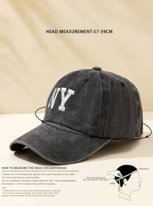 1pc Men Embroidered NY Washed Baseball Cap Outdoor Adjustable Casual Baseball Cap - Black - View 4