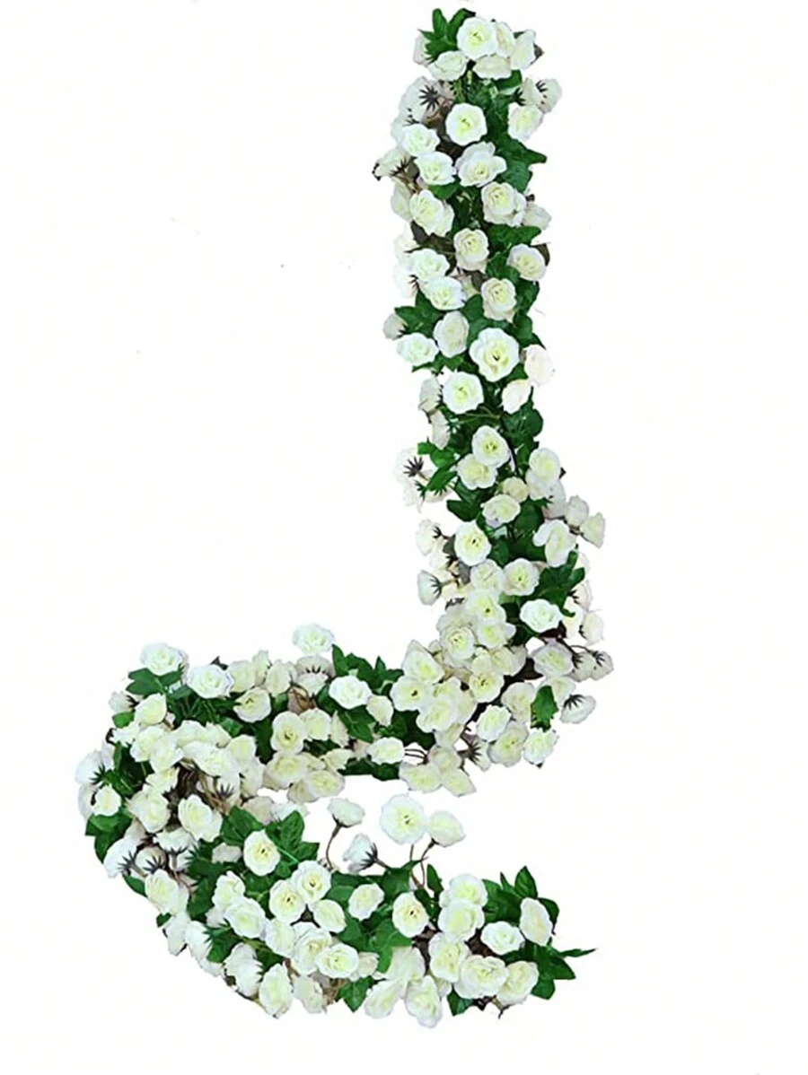2 件 69 头人造玫瑰藤花花环装饰花卉悬挂花园工艺玫瑰常春藤植物适用于婚礼拱门布置、情人节、生日毕业礼物、花园装饰、户外植物、园艺、假花 - 白色 - 查看 1