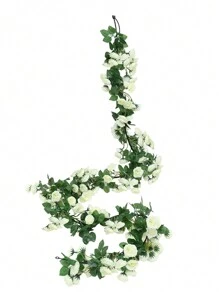 2 件 69 头人造玫瑰藤花花环装饰花卉悬挂花园工艺玫瑰常春藤植物适用于婚礼拱门布置、情人节、生日毕业礼物、花园装饰、户外植物、园艺、假花 - 白色 - 查看 3