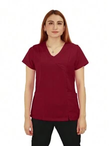 U4U Uniforms Filipina Dama Cuello V Cruzada Con Elastico En Espalda - Vino - Ver 3