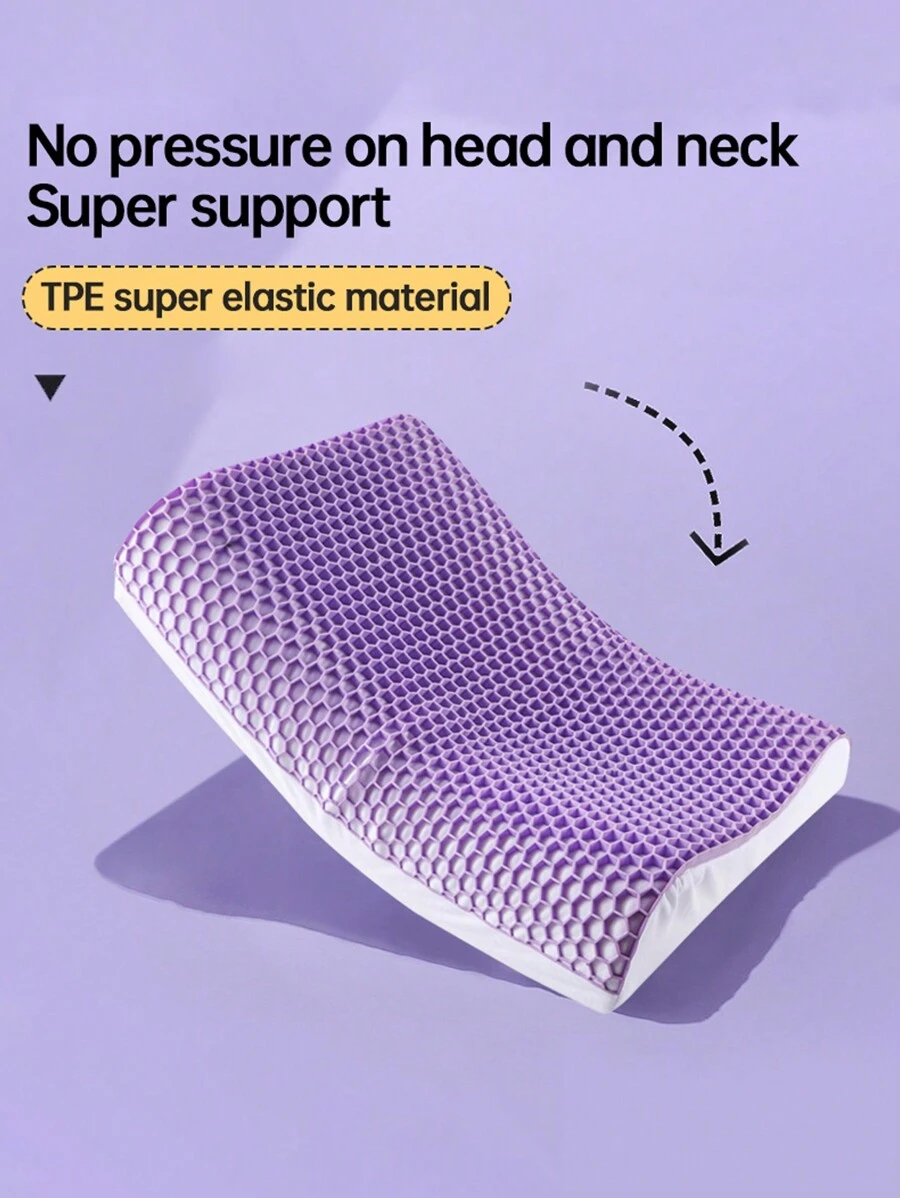 YOMEAN簡約純色深眠網格與波浪枕TPE保護頸椎，有助於睡眠，緩解壓力，棉涼枕頭，適用於成人 - 紫色 - 查看 1