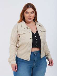 Plus Size Denim Jackets - Beige - View 5