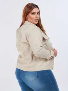 Plus Size Denim Jackets - Beige - View 7
