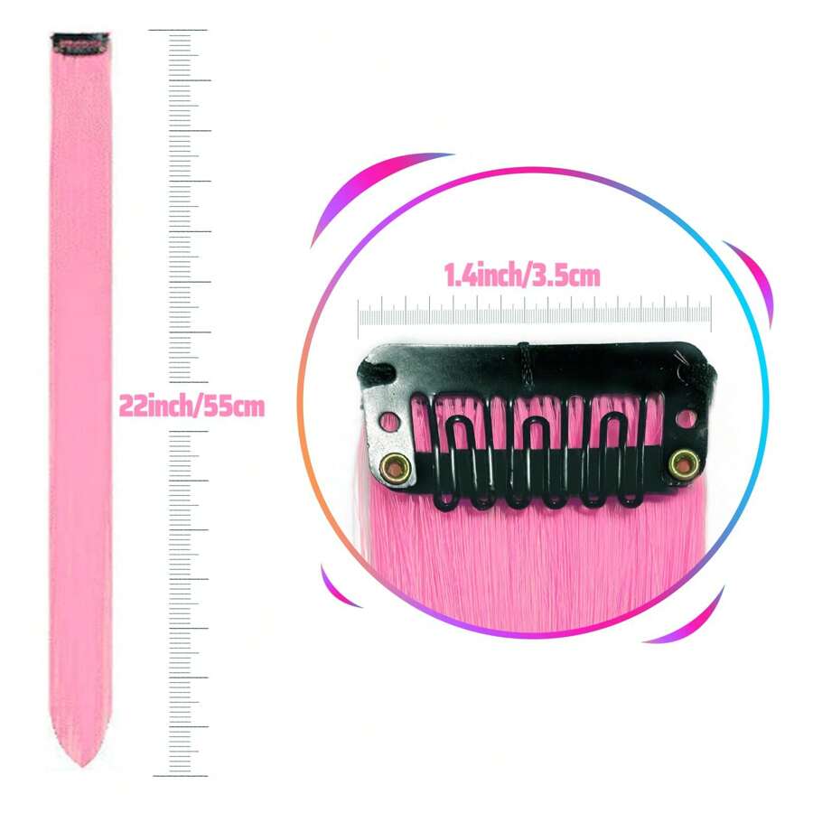 5pcs Colored ClipOn Hair Extensions, Streaks/Tips, Vibrant Synthetic