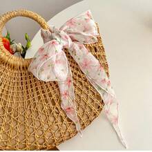 1pc Pink/Purple/Yellow Small Flower Printed High-Quality And Elegant Thin Silk Scarf, Triangle Headscarf For Sun Protection And Hair Styling, Spring/Summer Vacation, Beach Or Garden Photoshoots - Yellow - View 9