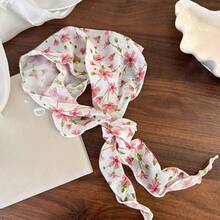 1pc Pink/Purple/Yellow Small Flower Printed High-Quality And Elegant Thin Silk Scarf, Triangle Headscarf For Sun Protection And Hair Styling, Spring/Summer Vacation, Beach Or Garden Photoshoots - Yellow - View 10