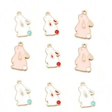 10入組合金彩虹滴油兔子吊墜，DIY珠寶製作配件 - 彩色 - 查看 15