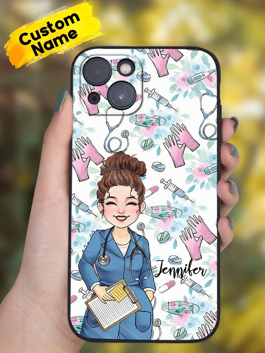 1 pieza Funda de teléfono personalizada con nombre de enfermera, funda de teléfono personalizada para enfermeras, funda de teléfono para el trabajo de enfermera, funda de teléfono para la vida de enfermera, serie de teléfonos, funda para teléfono Pro/Pro Max/X/XR/XS/XS Mini/Max, funda de teléfono de TPU, regalo significativo para enfermera o médico, adecuado para amante, ideal para el Día de San Valentín, cumpleaños y aniversarios - Multicolor - Ver 1