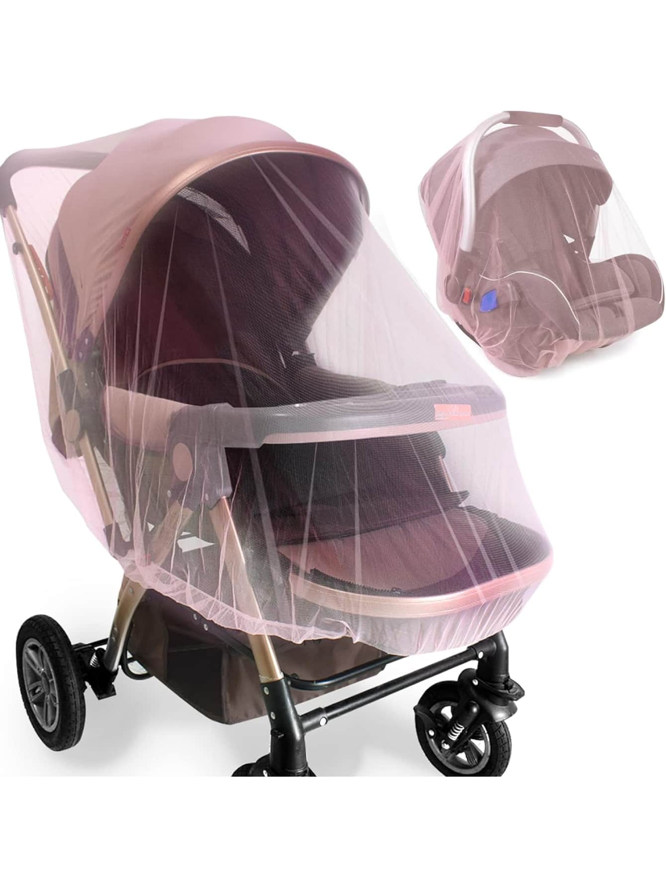 1PC Mosquito Net For Stroller  - Durable Baby Stroller Mosquito Net - Perfect Bug Net For Strollers, Bassinets, Cradles, Playards, Pack N Plays And Portable Mini Crib - Pink - View 1