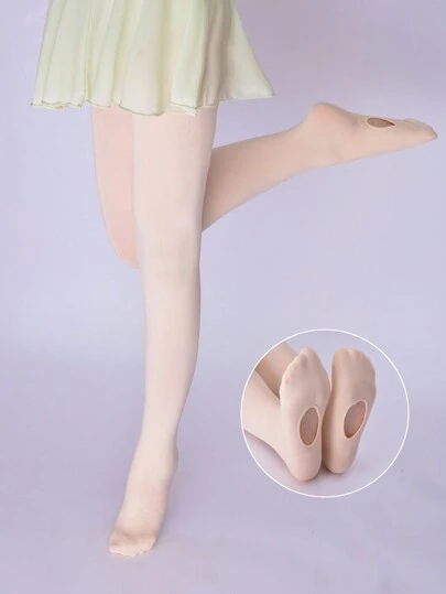 1 Par Medias De Ballet Para Niños Con Agujeros, Calcetines De Baile Para Niñas, Calcetines Rosados / Salmón Adecuados Para Uso Diario Y Práctica De Baile Para Niños