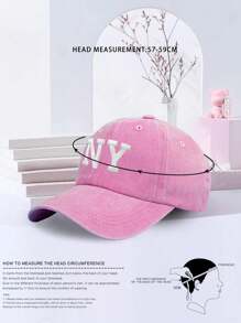 1pc Men NY Embroidered Washed Baseball Cap, Adjustable Outdoor Casual Baseball Cap - Pink - View 4