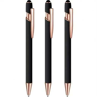 3pcs Metal Retractable Ballpoint Pen - Cute Flash 1.0mm Black Ink - Teacher Drawing And Writing Diary Gift Back To School