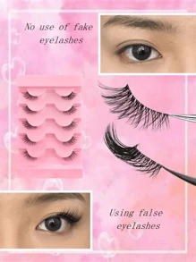 5 对半眼假睫毛，透明茎，3D 仿貂睫毛，自然长而浓密，长尾款式，可重复使用自粘猫眼假睫毛条状睫毛，睫毛，睫毛，假睫毛 - 自然纖長款 - 查看 2