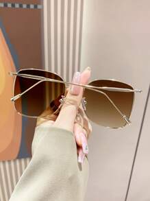 Square Oversized Metal Frame Sunglasses, Classic Design, Fashionable, For Outdoor Travel, Beach Vacation, Uv Protection Sunglasses Beach Sun Glasses Beach Accessories For Women Sun Glasses Sunglasses Shades Basics And Suit For Sweater Jeans Sweatpants Hoodie Jackets Dress And Long Sleeve Shirt Fashionable Shade Elegant Outfit Family Outings Travel Vacation Holiday For Summer Beach Vacation,Outdoor,Travel