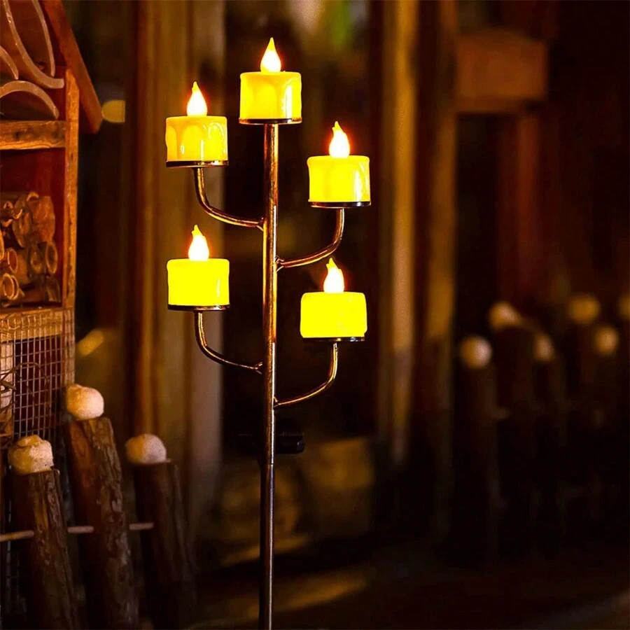 Solar Garden Candle Lights Outdoor Waterproofing Pathway Flickering