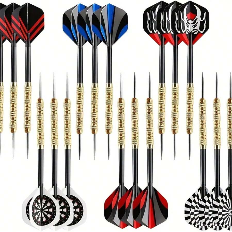 18pcs/Set 14g Plated Iron-Copper Dart Needles With 6 Types Of Flights & Black Plastic Shafts, For Entertainment Game - Yellow - View 1