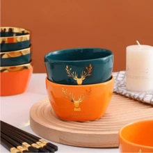 A Set Of Two Solid Color Ceramic Bowls And Chopsticks With Glazed Square Design For Gift-Giving Or Banquet - Multicolor - View 8