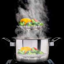 Cesta Vaporera Cestillo plegable 28cm para cocer a vapor de acero inoxidable para alimentos, verduras, carnes y más, comida mas saludable(28cm) - Plateado - Ver 7