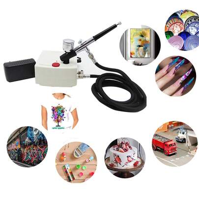 0.5mm Nozzle Dual Action Airbrush Kit With Portable Air Compressor For Painting, Modeling, Cake Decorating & Craft Spraying. White, Us Plug, Set With Mini Air Filter & Cleaning Kit