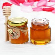 30个45毫升/1.5盎司迷你六边形玻璃蜂蜜罐，配有蜂蜜勺、蜜蜂吊坠和感谢卡 - 金色盖子蜂蜜罐，适合婴儿派对、婚礼和各种派对礼品 - 45ml-30只裝 - 查看 4