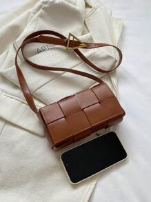 1個啞鈴肩帶手提包,金屬裝飾扣的棕色pu料包,適合女性日常使用,時尚百搭