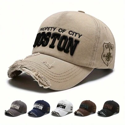 男女適用棒球帽，春夏街舞時尚復古男士沖洗磨損設計字母刺繡棒球帽，戶外旅行防曬帽 1件