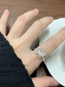 1 Miếng Xoay eo Xếp li Kết cấu Cắt dán Loại bướm Nhẫn Đối với phụ nữ S925 Bạc nguyên chất Gầy Nhẫn Ngón tay cái Nhẫn Tốt Đồ trang sức Qủa tặng - vòng bướm - Xem 6