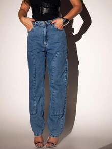 Women Jeans - 中等水洗藍 - 查看 3