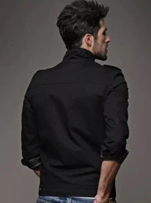 Chaquetas Estilo Militar Con Cremallera Para Hombre - Negro - Ver 4