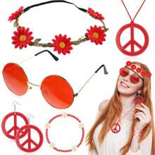 6 Stück Hippie Kostüm Accessoires Set, Boho Friedenszeichen Gänseblümchen 60er 70er Jahre Party Geschenke Dekorationen für groovige Party Halloween