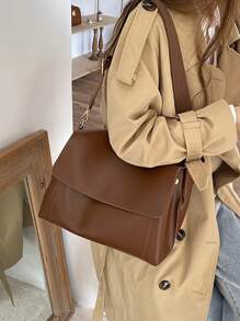 2024春夏新款复古大容量公文包，女士独特设计单肩斜挎包，时尚商务休闲手提包，完美适用于办公室、商务和工作场合 - 棕色 - 查看 4