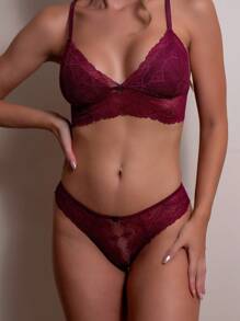 Women Bra & Panty Sets - 酒紅色 - View 2