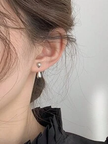 1pair Fashionable Simple Small Teardrop Shaped Metallic Stud Earrings For Women, Gold/Silver