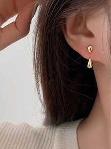 1pair Fashionable Simple Small Teardrop Shaped Metallic Stud Earrings For Women, Gold/Silver