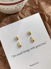 1pair Fashionable Simple Small Teardrop Shaped Metallic Stud Earrings For Women, Gold/Silver