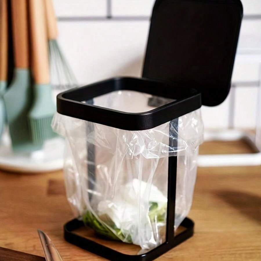 Solid Mini Countertop Flip Top Trash Bin For Home Kitchen Living Room