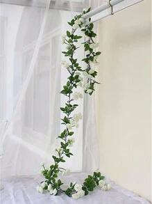 2 件 69 头人造玫瑰藤花花环装饰花卉悬挂花园工艺玫瑰常春藤植物适用于婚礼拱门布置、情人节、生日毕业礼物、花园装饰、户外植物、园艺、假花 - 白色 - 查看 5