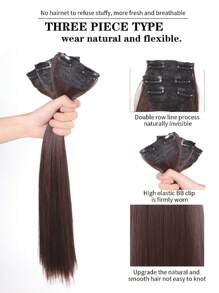 Dark Brown Synthetic Hair Extensions 3pcs Set 20 Inch 24 Inch Full Head Clip In Extensions For Women Thick Natural Hair Extensions Silky Straight - Dark Brown - View 3
