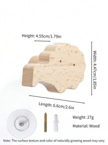 1pc Oak Wood Wall Hook Coat Hanger - Brown - View 9