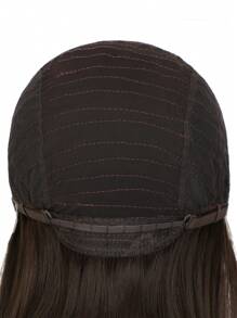 T型頭鏈人造纖維褐色中長波波頭假髮帶劉海，13*4*1，熱阻纖維，高清蕾絲，瑞士蕾絲假髮 - 棕色 - 查看 10