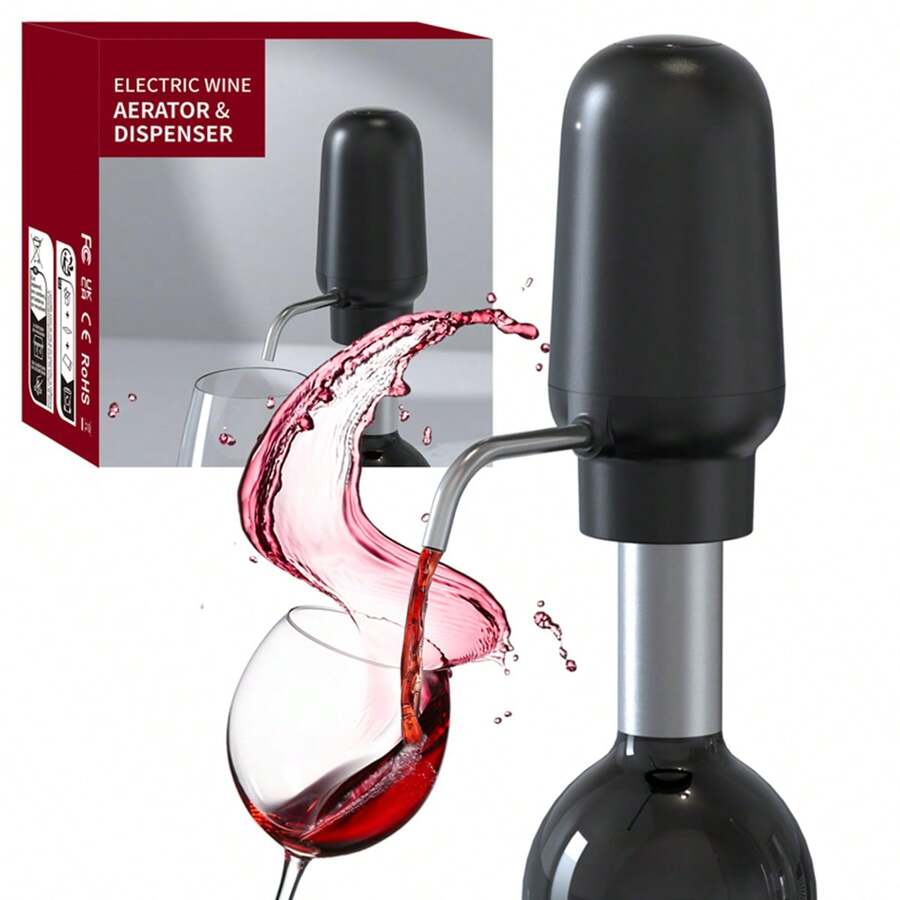 酒類贈品套裝，2024年新款自動酒氣分解器注酒器。酒瓶泵，是酒愛好者或個人使用的最佳禮物 - 黑色 - 查看 1