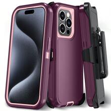 FOGEEK Iphone 16 手机壳兼容 iPhone 带皮带夹（多层保护）[防震] [防摔] [防滑]，三防重型支架保护壳（4 合 1） - 酒紅 - 查看 1