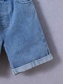 Young Boy Letter Print Short Sleeve T-Shirt And Denim Shorts Set, Summer