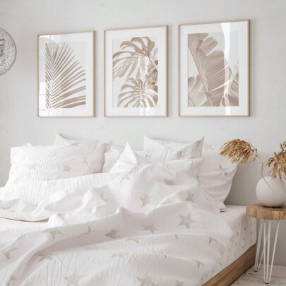 Juego de arte de pared de 3 piezas sin marco, set de arte de planta de 3 piezas, arte imprimible con hojas de árbol, estampados tropicales de hojas, estampados abstractos de hojas, estampados de palma, bambú de espalda de tortuga, juego de arte de pared neutro, moderna y sencilla decoración de arte de pared floral y de hojas de 3 piezas.